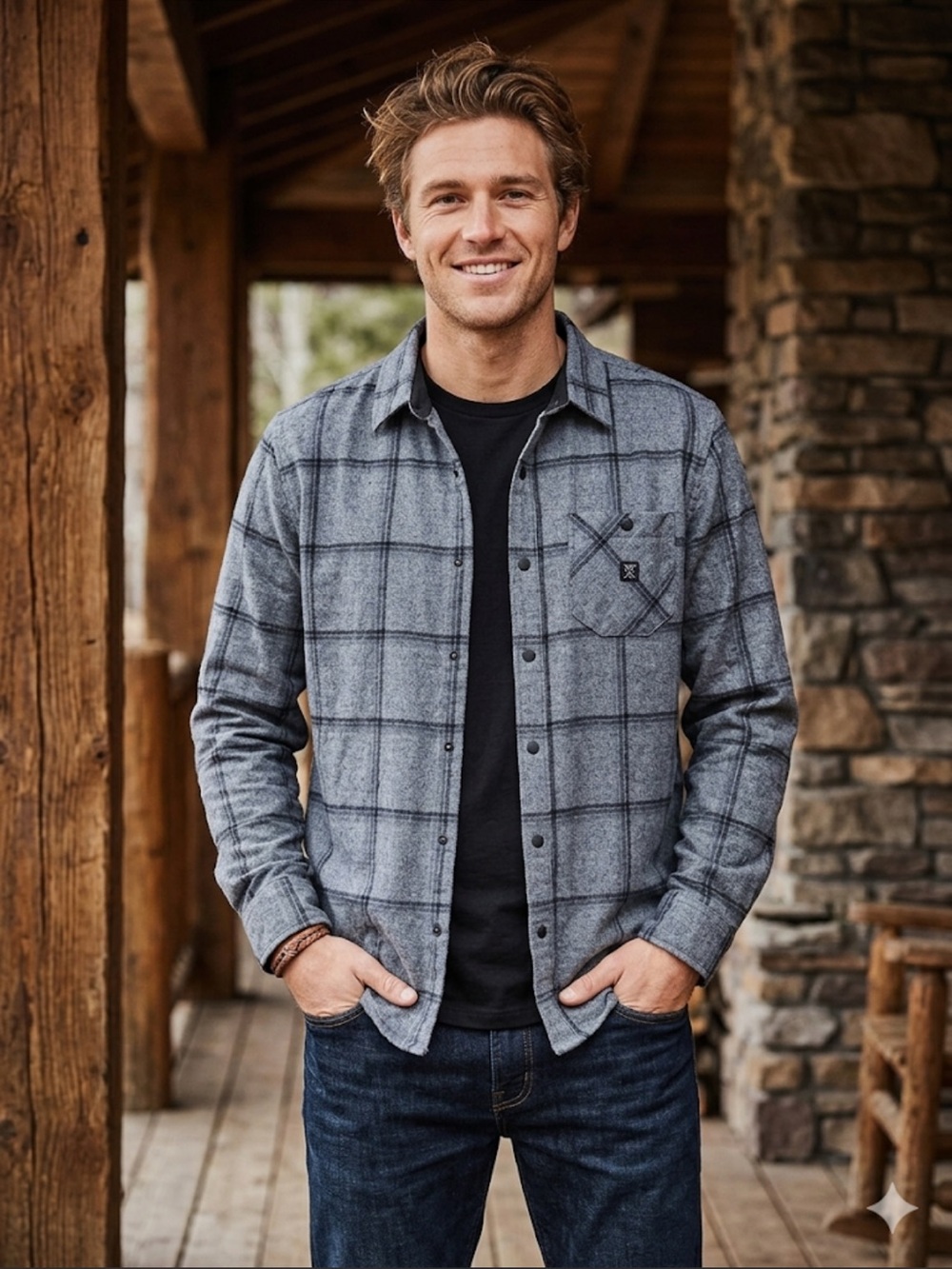 Roark Blue Gray Plaid Shirt Jacket